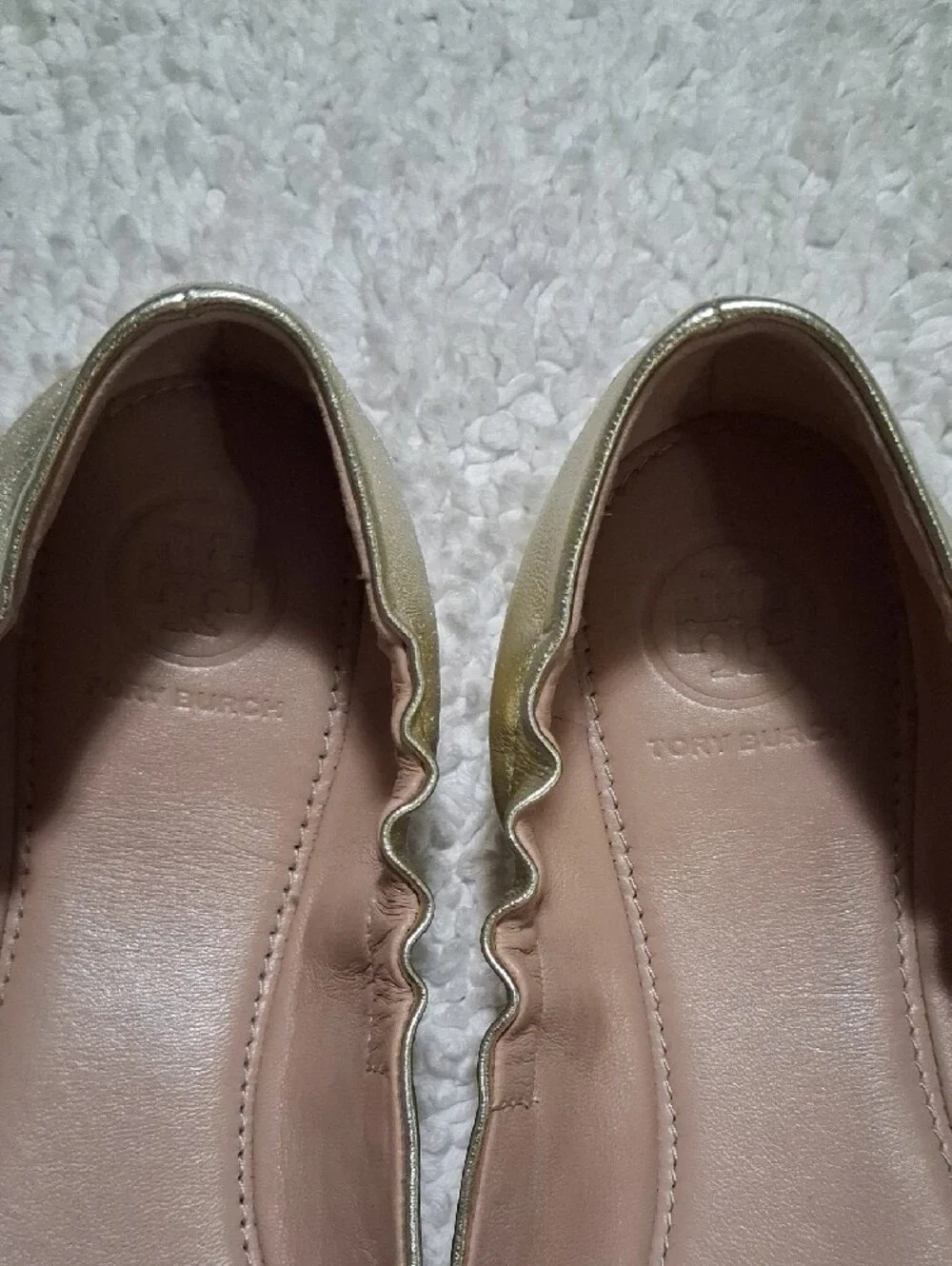 Tory Burch Metallic Gold Floral Leather Ballet Flats